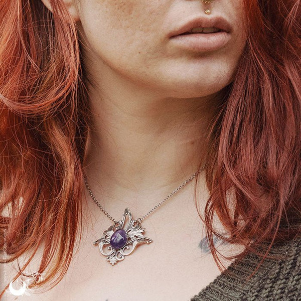 Collier Elfique "Elwing" pierre au choix - Illustrations & Bijoux fantaisie ClairObscur Art