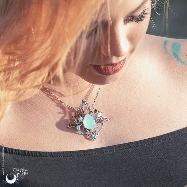 Collier Elfique "Elwing" pierre au choix - Illustrations & Bijoux fantaisie ClairObscur Art