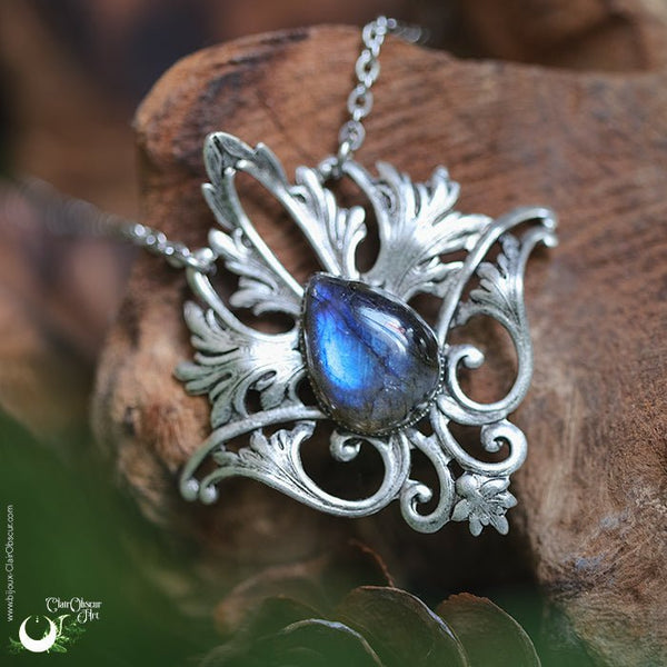Collier Elfique "Elwing" pierre au choix - Illustrations & Bijoux fantaisie ClairObscur Art