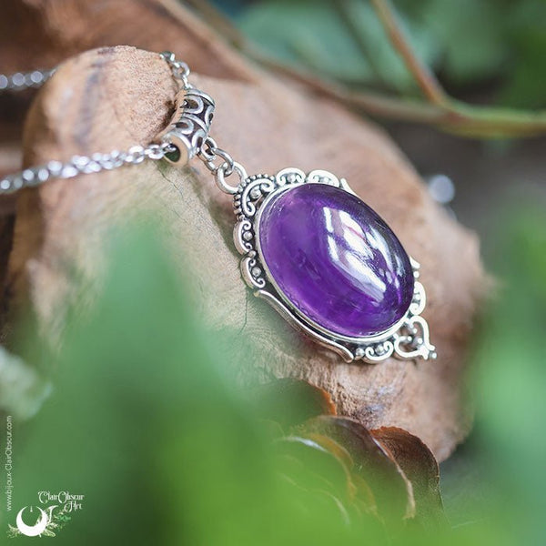 Collier "Leda" Améthyste - taille de la chaine personnalisable - Illustrations & Bijoux fantaisie ClairObscur Art