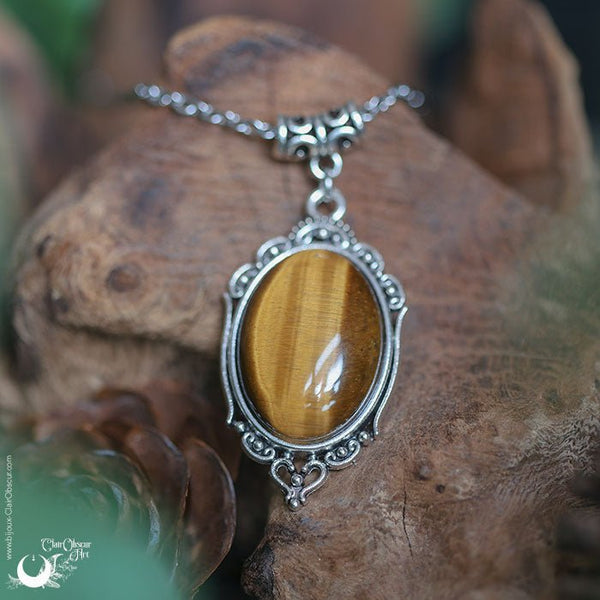 Collier "Leda" Oeil de Tigre - Illustrations & Bijoux fantaisie ClairObscur Art