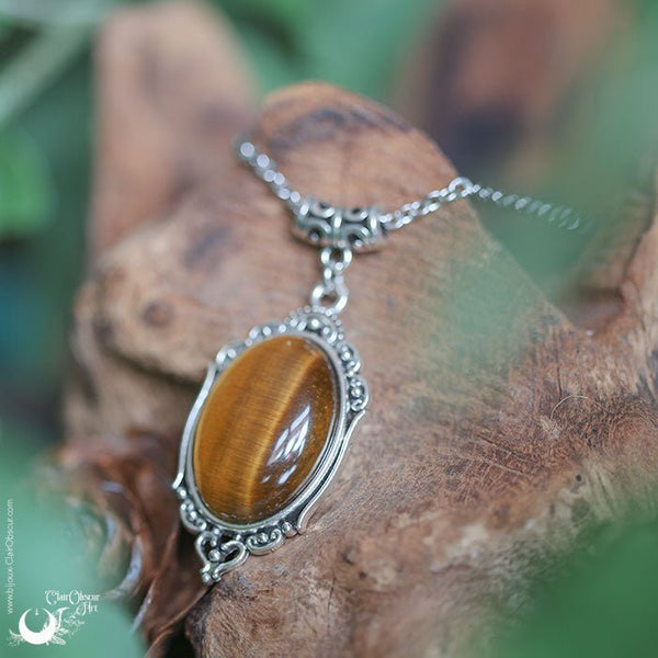 Collier "Leda" Oeil de Tigre - Illustrations & Bijoux fantaisie ClairObscur Art