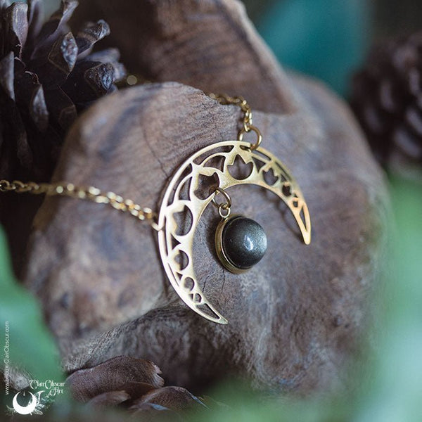 Collier "SIRONA" Obsidienne dorée en acier inoxydable argenté ou doré - Illustrations & Bijoux fantaisie ClairObscur Art