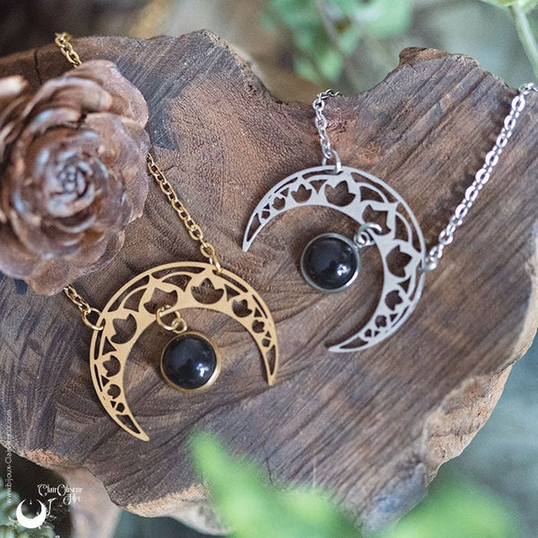 Collier "SIRONA" Onyx en acier inoxydable argenté ou doré - Illustrations & Bijoux fantaisie ClairObscur Art