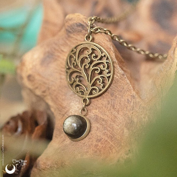 Collier "Yggdrasil" pierre au choix - Illustrations & Bijoux fantaisie ClairObscur Art