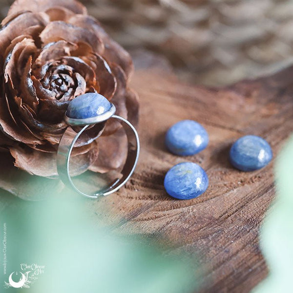 Bague "Aphéléia" acier inoxydable, pierre au choix - ajustable - Illustrations & Bijoux fantaisie ClairObscur Art