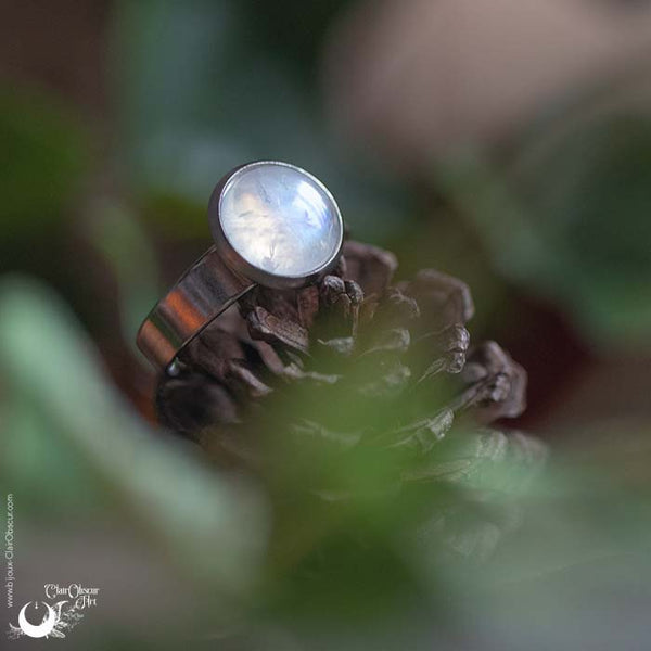 Bague "Aphéléia" acier inoxydable, pierre au choix - ajustable - Illustrations & Bijoux fantaisie ClairObscur Art