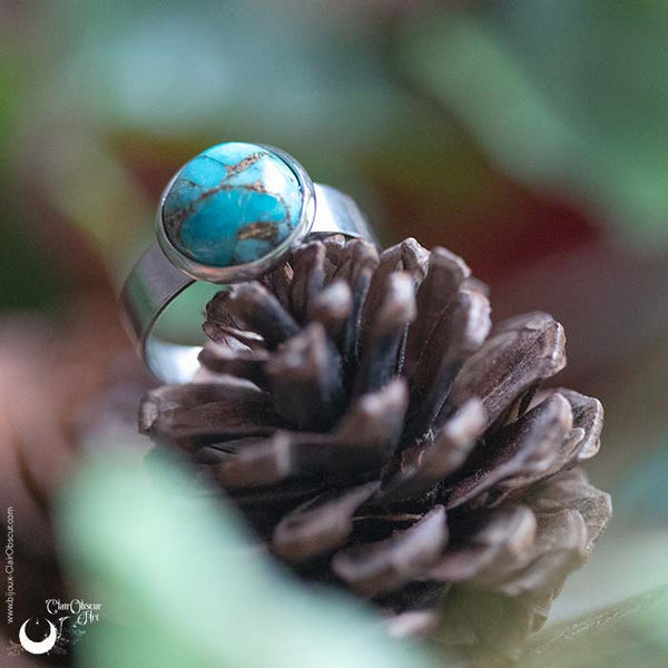 Bague "Aphéléia" acier inoxydable, pierre au choix - ajustable - Illustrations & Bijoux fantaisie ClairObscur Art