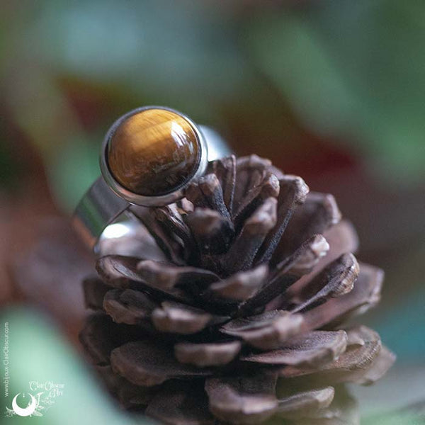 Bague "Aphéléia" acier inoxydable, pierre au choix - ajustable - Illustrations & Bijoux fantaisie ClairObscur Art