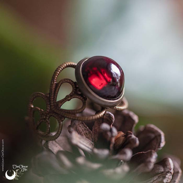 Bague elfique "Elwing" Grenat - Ajustable - Illustrations & Bijoux fantaisie ClairObscur Art