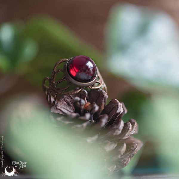 Bague elfique "Elwing" Grenat - Ajustable - Illustrations & Bijoux fantaisie ClairObscur Art