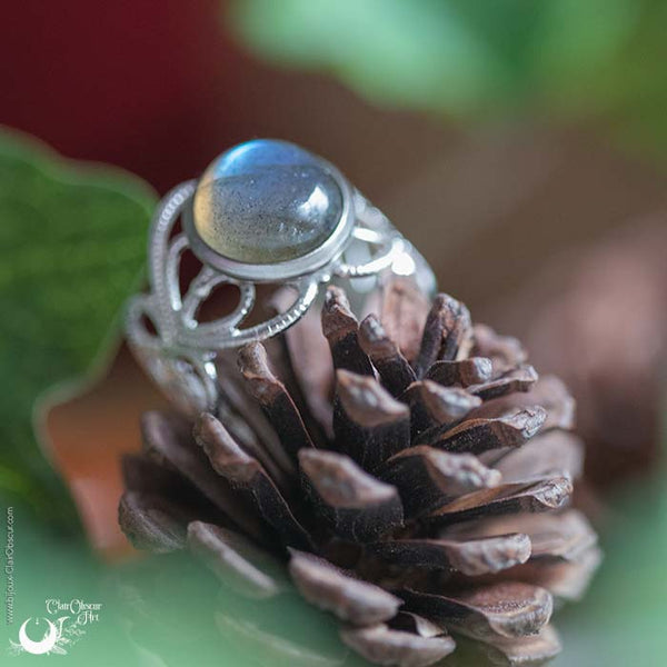 Bague elfique "Elwing" Labradorite - Ajustable - Illustrations & Bijoux fantaisie ClairObscur Art