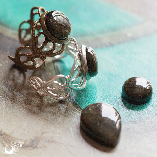 Bague elfique "Elwing" Obsidienne dorée - Illustrations & Bijoux fantaisie ClairObscur Art