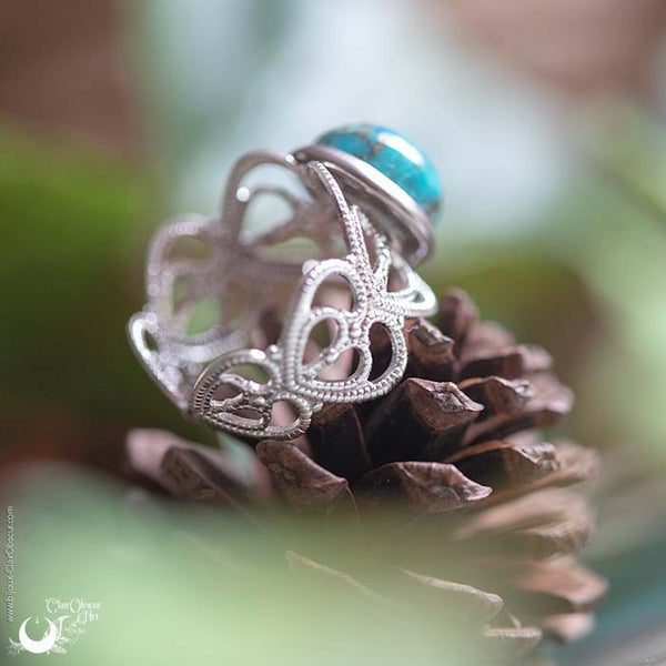 Bague elfique "Elwing" Turquoise - Ajustable - Illustrations & Bijoux fantaisie ClairObscur Art