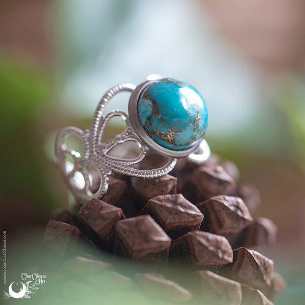 Bague elfique "Elwing" Turquoise - Ajustable - Illustrations & Bijoux fantaisie ClairObscur Art