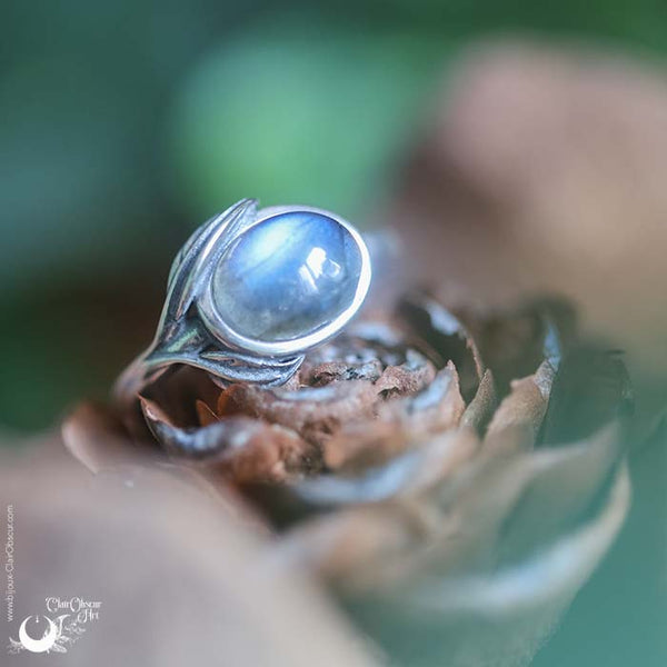 Bague "Flore" Labradorite en Argent 925, ajustable - Illustrations & Bijoux fantaisie ClairObscur Art
