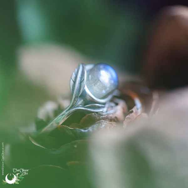 Bague "Flore" Labradorite en Argent 925, ajustable - Illustrations & Bijoux fantaisie ClairObscur Art