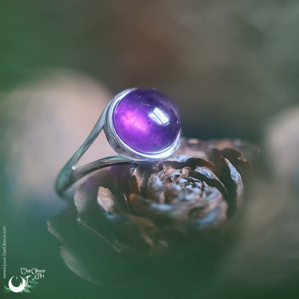 Bague "Gaïa" Améthyste en Argent 925, ajustable - Illustrations & Bijoux fantaisie ClairObscur Art