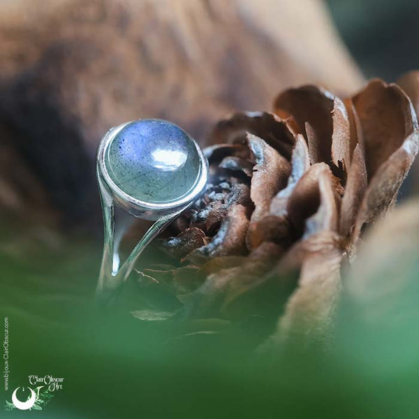 Bague "Gaïa" Labradorite en Argent 925, ajustable - Illustrations & Bijoux fantaisie ClairObscur Art