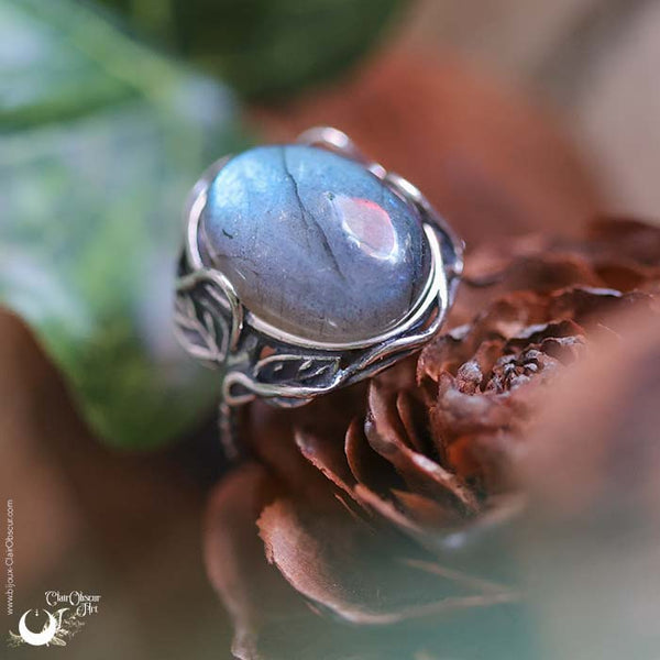Bague "Myrrha" Labradorite en Argent 925, ajustable - Illustrations & Bijoux fantaisie ClairObscur Art