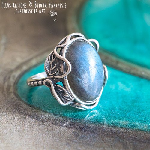 Bague "Myrrha" Labradorite en Argent 925, ajustable - Illustrations & Bijoux fantaisie ClairObscur Art
