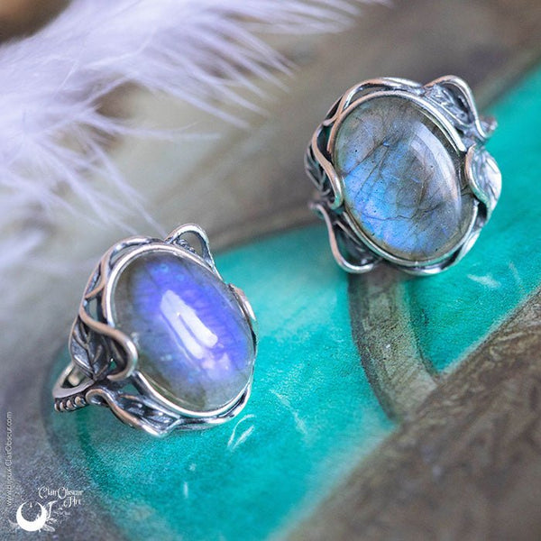 Bague "Myrrha" Labradorite en Argent 925, ajustable - Illustrations & Bijoux fantaisie ClairObscur Art