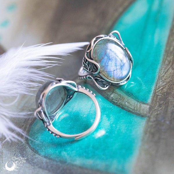Bague "Myrrha" Labradorite en Argent 925, ajustable - Illustrations & Bijoux fantaisie ClairObscur Art