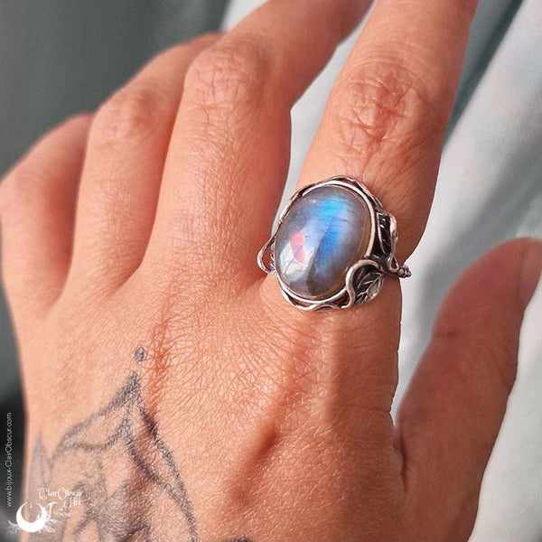 Bague "Myrrha" Labradorite en Argent 925, ajustable - Illustrations & Bijoux fantaisie ClairObscur Art