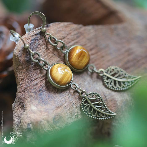 Boucles d'Oreilles Fantaisie Oeil de Tigre, breloque au choix - Illustrations & Bijoux fantaisie ClairObscur Art