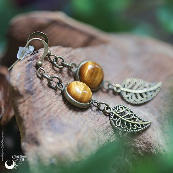 Boucles d'Oreilles Fantaisie Oeil de Tigre, breloque au choix - Illustrations & Bijoux fantaisie ClairObscur Art