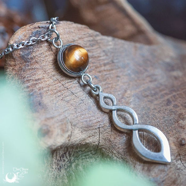 Collier "Ananta" Oeil de Tigre, taille de la chaine au choix - Illustrations & Bijoux fantaisie ClairObscur Art
