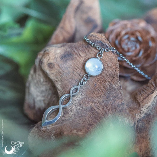 Collier "Ananta" Pierre de Lune Arc-en-ciel, taille de la chaine au choix - Illustrations & Bijoux fantaisie ClairObscur Art