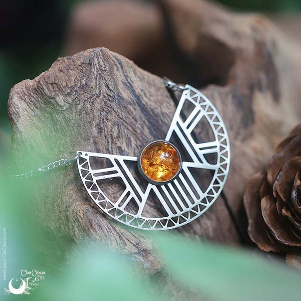 Collier "Héra" Ambre de la mer Baltique, acier inoxydable - Illustrations & Bijoux fantaisie ClairObscur Art