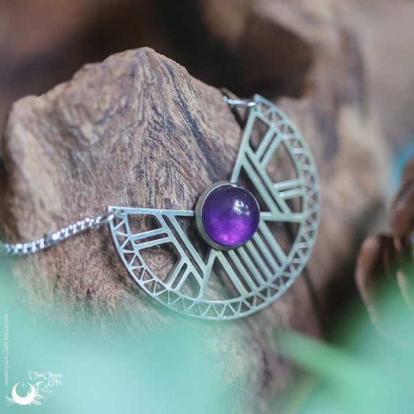 Collier "Héra" Améthyste, acier inoxydable - Illustrations & Bijoux fantaisie ClairObscur Art