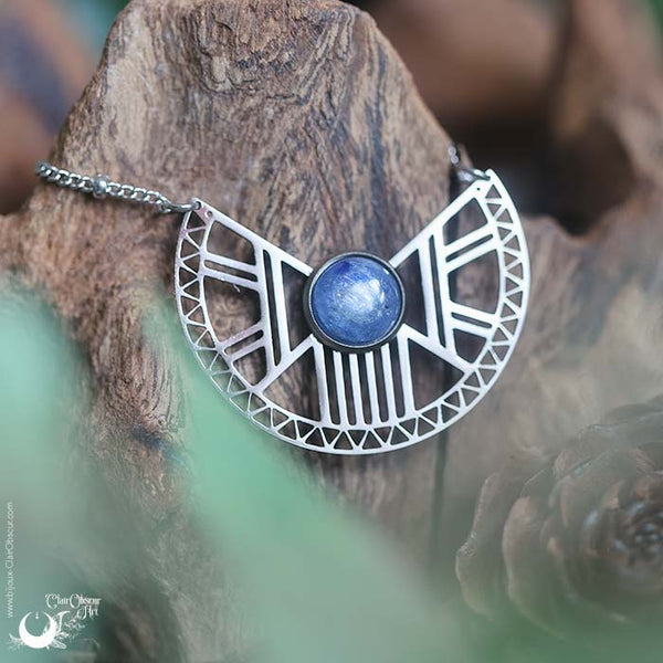Collier "Héra" Cyanite, acier inoxydable - Illustrations & Bijoux fantaisie ClairObscur Art