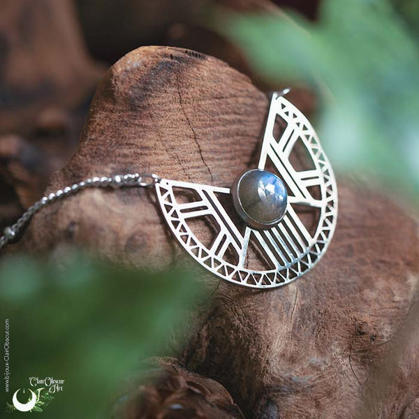 Collier "Héra" Labradorite, acier inoxydable - Illustrations & Bijoux fantaisie ClairObscur Art