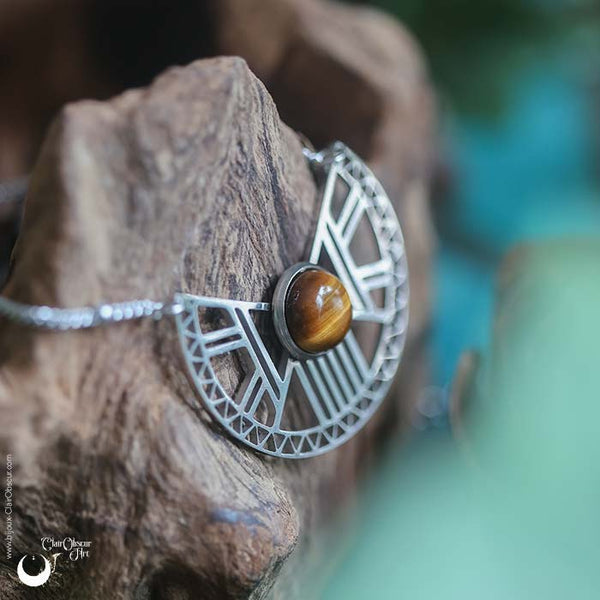 Collier "Héra" Oeil de Tigre, acier inoxydable - Illustrations & Bijoux fantaisie ClairObscur Art