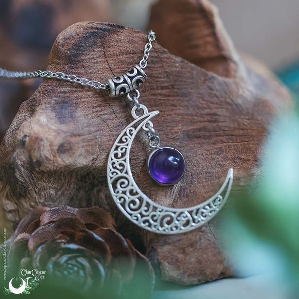 Collier "Luna" Améthyste, taille de la chaine au choix - Illustrations & Bijoux fantaisie ClairObscur Art