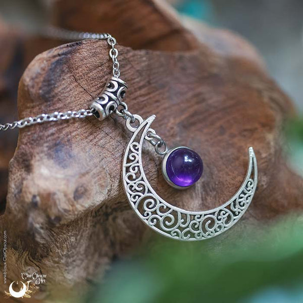 Collier "Luna" Améthyste, taille de la chaine au choix - Illustrations & Bijoux fantaisie ClairObscur Art