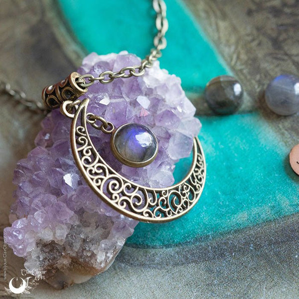 Collier "Luna" Labradorite - Illustrations & Bijoux fantaisie ClairObscur Art