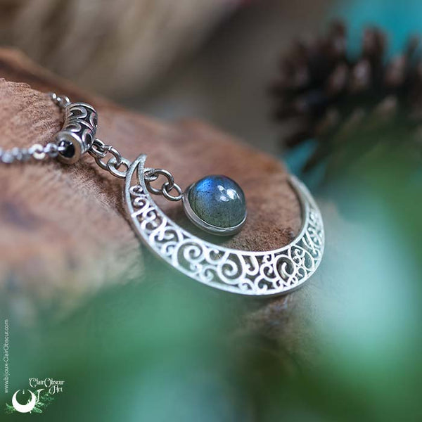 Collier "Luna" Labradorite, taille de la chaine au choix - Illustrations & Bijoux fantaisie ClairObscur Art