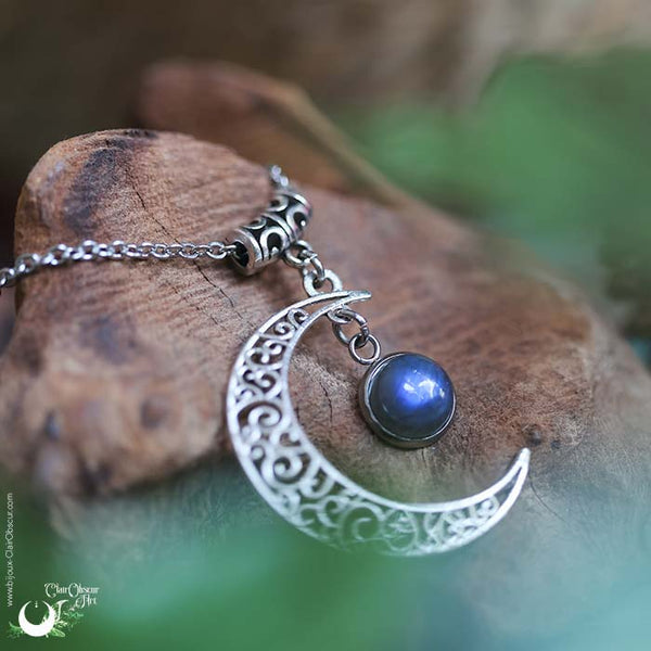 Collier "Luna" Labradorite, taille de la chaine au choix - Illustrations & Bijoux fantaisie ClairObscur Art