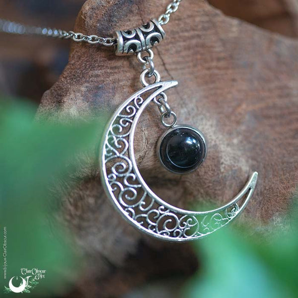 Collier "Luna" Onyx, taille de la chaine au choix - Illustrations & Bijoux fantaisie ClairObscur Art