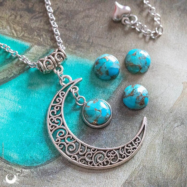 Collier "Luna" Turquoise - Illustrations & Bijoux fantaisie ClairObscur Art