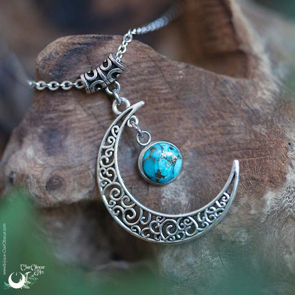Collier "Luna" Turquoise, taille de la chaine au choix - Illustrations & Bijoux fantaisie ClairObscur Art