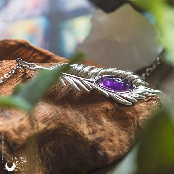 Collier "Plume" Améthyste - Illustrations & Bijoux fantaisie ClairObscur Art