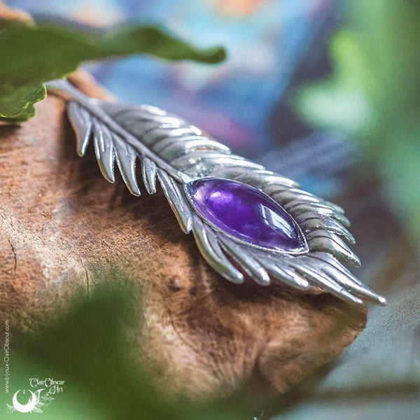 Collier "Plume" Améthyste - Illustrations & Bijoux fantaisie ClairObscur Art