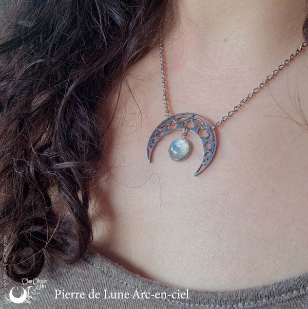 Collier "SIRONA" Oeil de Tigre, en acier inoxydable, taille de la chaine au choix - Illustrations & Bijoux fantaisie ClairObscur Art