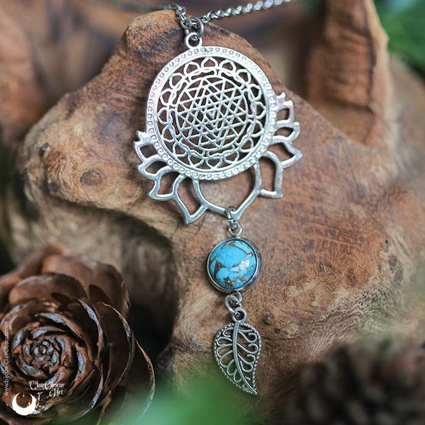 Collier "Sri Yantra Lotus" Turquoise personnalisable - Illustrations & Bijoux fantaisie ClairObscur Art