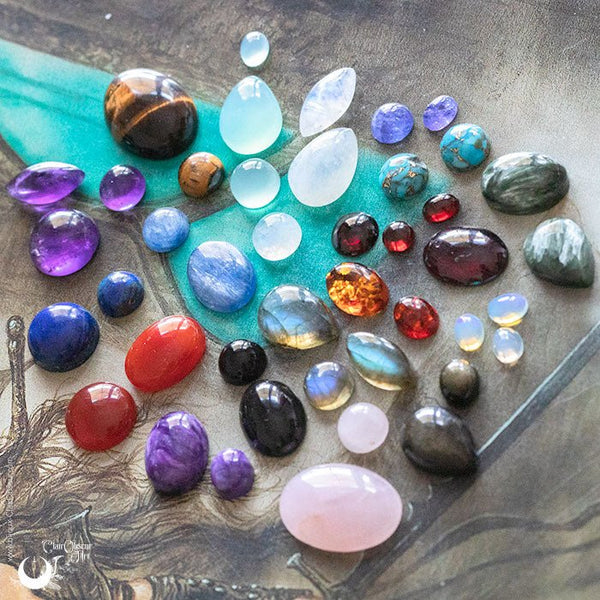 Parure Collier Luna et bague elfique "Elwing", pierre au choix ! - Illustrations & Bijoux fantaisie ClairObscur Art